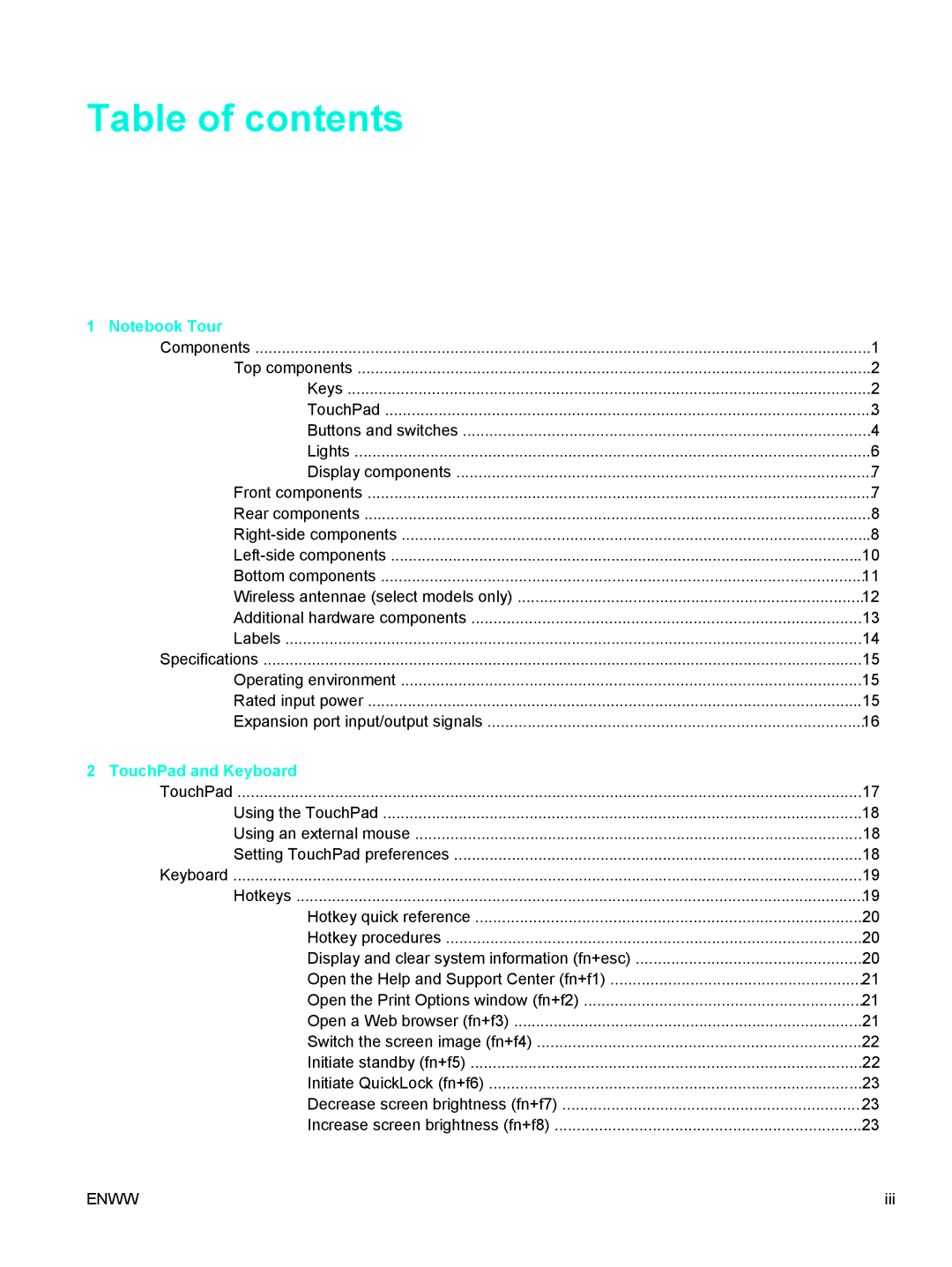 HP C2N25UA manual Table of contents 