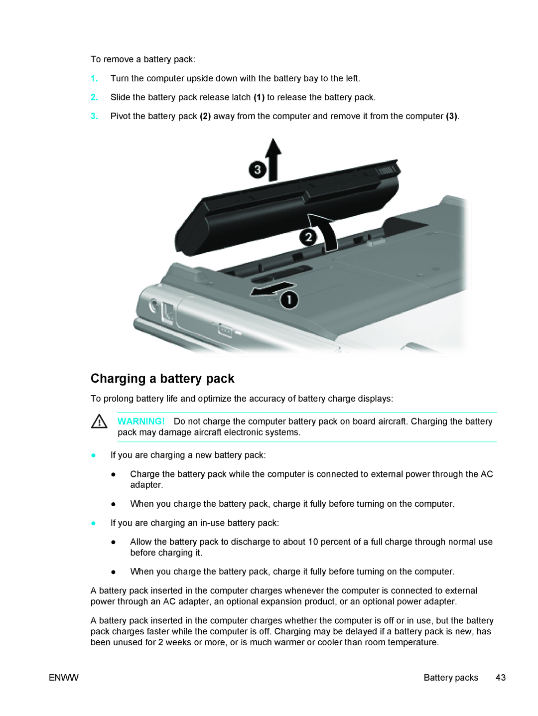 HP C2N25UA manual Charging a battery pack 