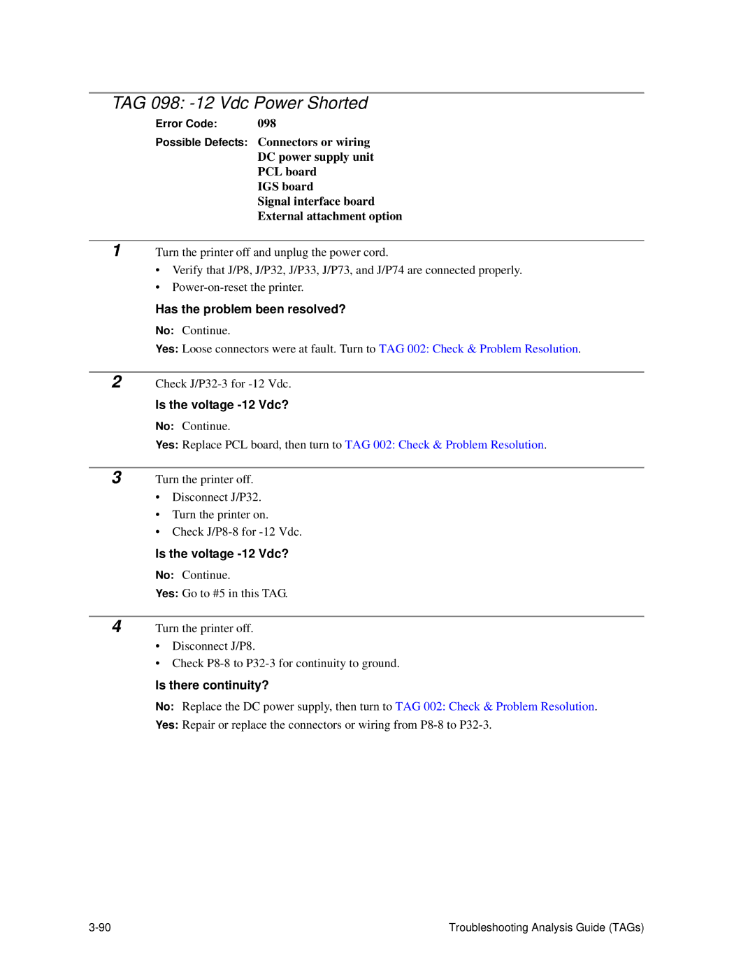 HP C30 manual TAG 098 -12 Vdc Power Shorted, Is the voltage -12 Vdc? 