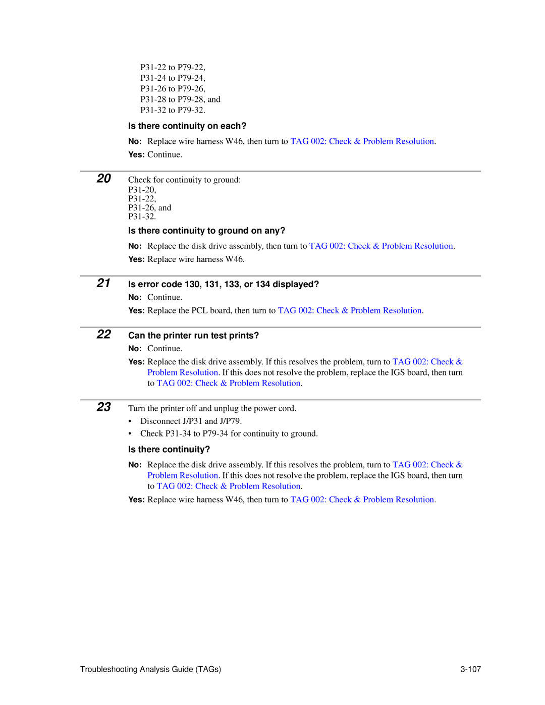 HP C30 manual Is there continuity to ground on any?, Is error code 130, 131, 133, or 134 displayed? 