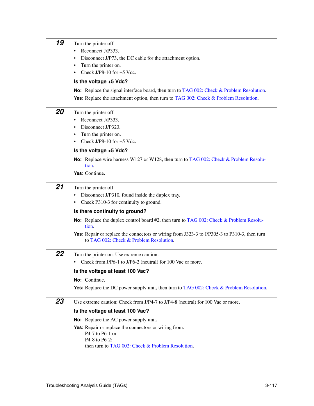 HP C30 manual Troubleshooting Analysis Guide TAGs 117 