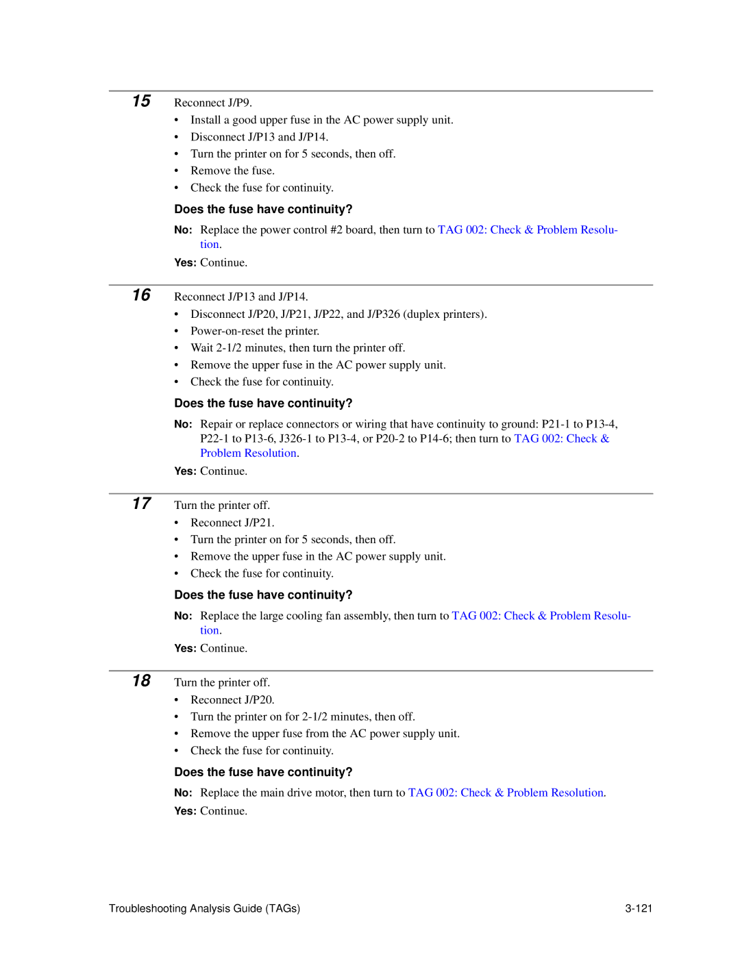 HP C30 manual Troubleshooting Analysis Guide TAGs 121 