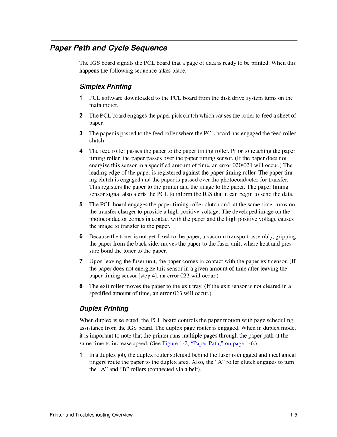 HP C30 manual Paper Path and Cycle Sequence, Simplex Printing, Duplex Printing 