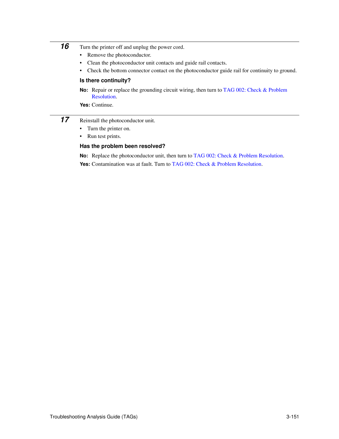 HP C30 manual Troubleshooting Analysis Guide TAGs 151 