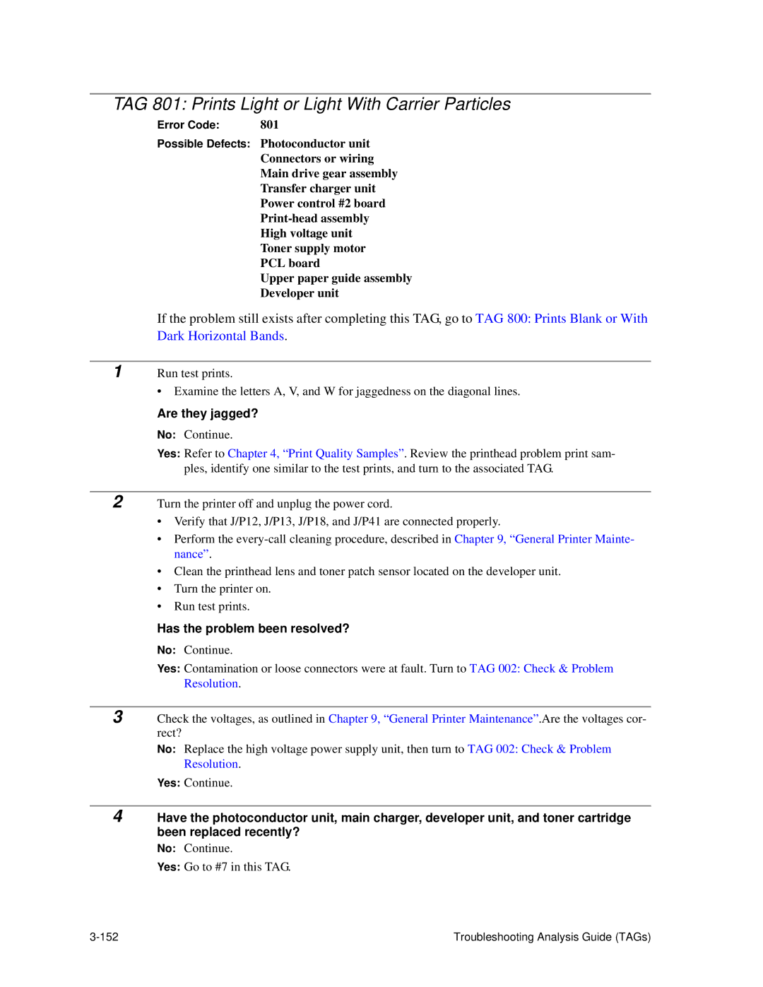 HP C30 manual TAG 801 Prints Light or Light With Carrier Particles, Are they jagged? 