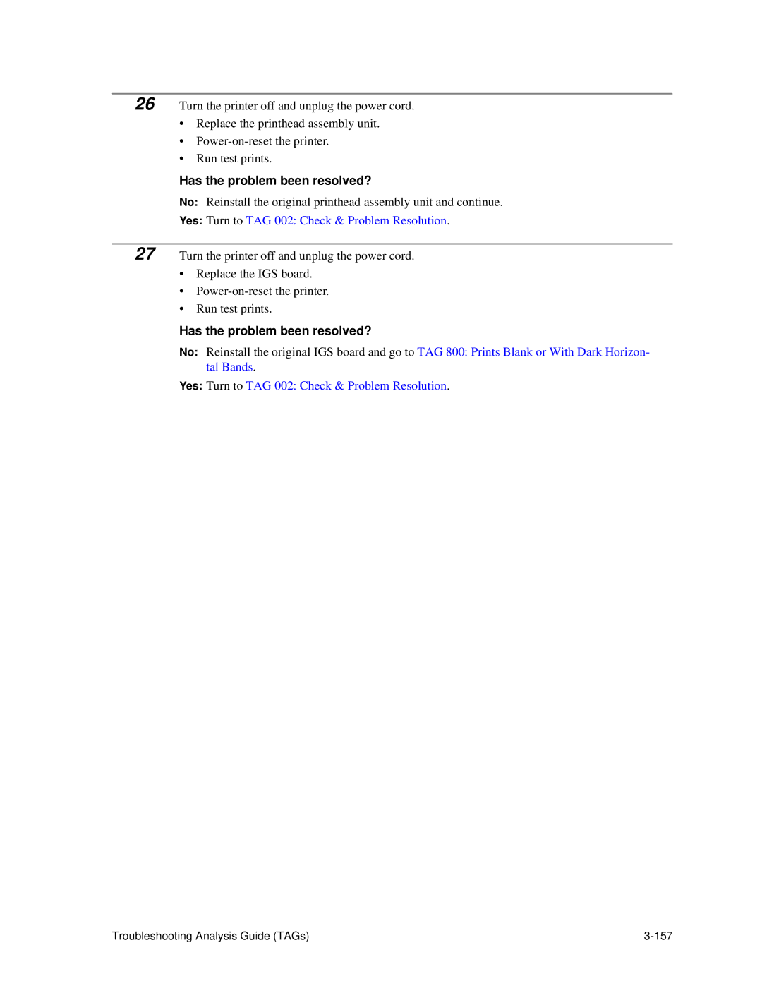 HP C30 manual Troubleshooting Analysis Guide TAGs 157 