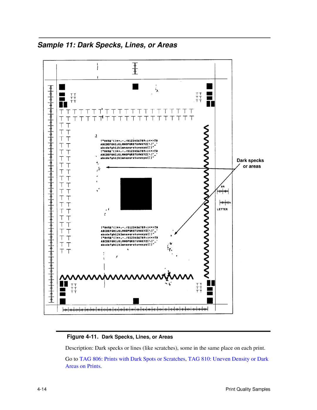 HP C30 manual Sample 11 Dark Specks, Lines, or Areas 