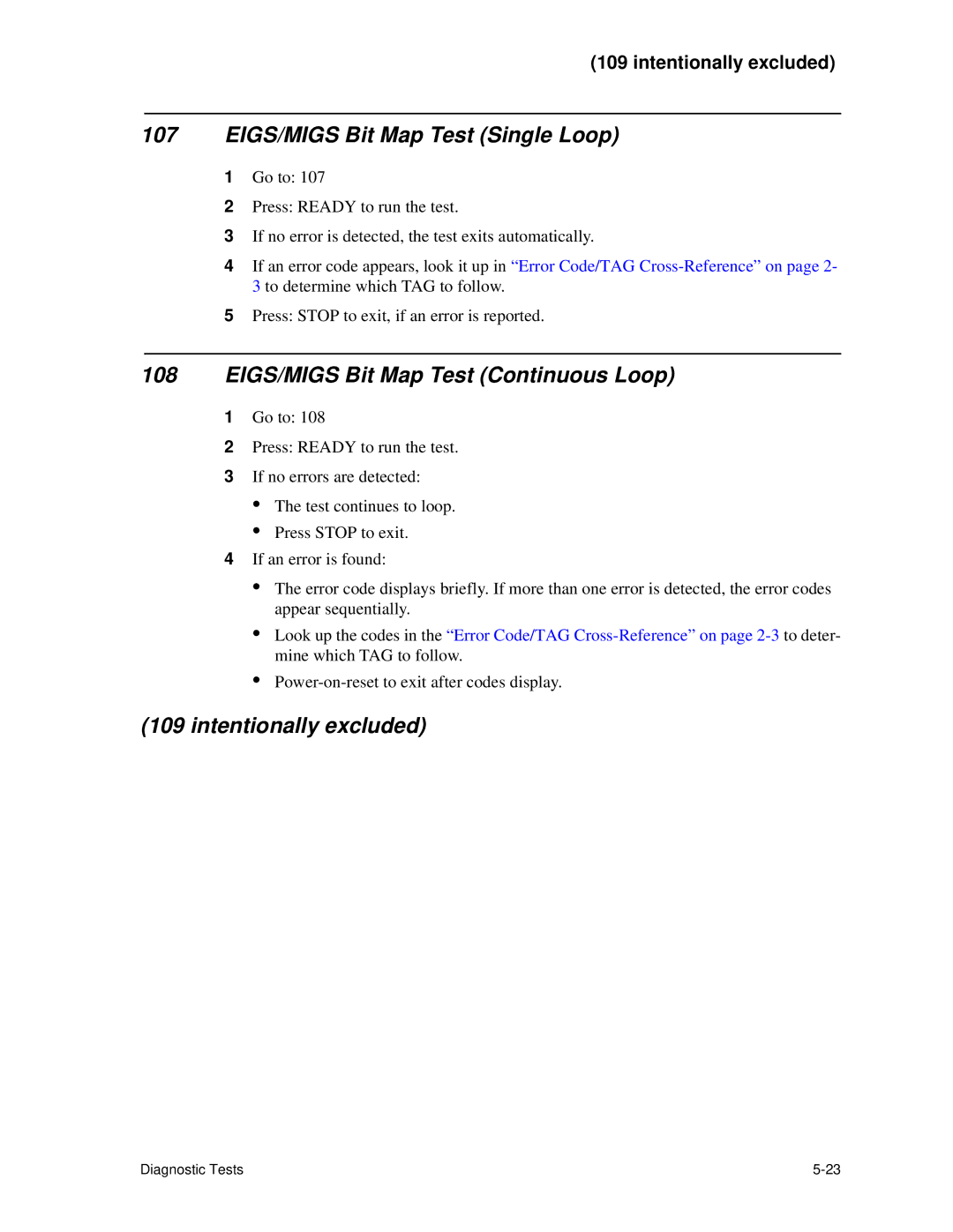 HP C30 manual EIGS/MIGS Bit Map Test Single Loop, EIGS/MIGS Bit Map Test Continuous Loop 