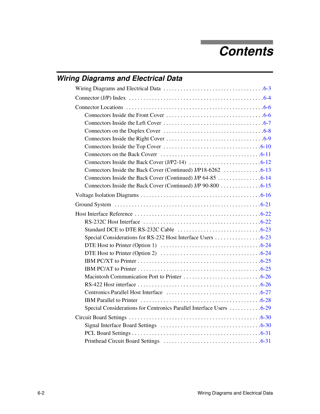 HP C30 manual Wiring Diagrams and Electrical Data Connector J/P Index 