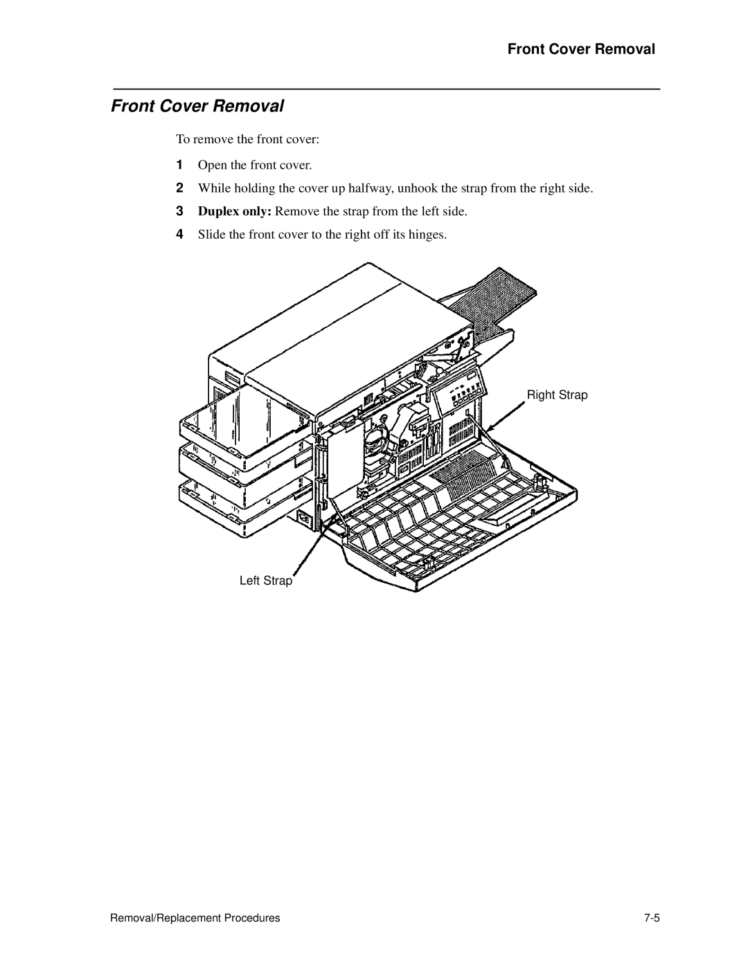 HP C30 manual Front Cover Removal 