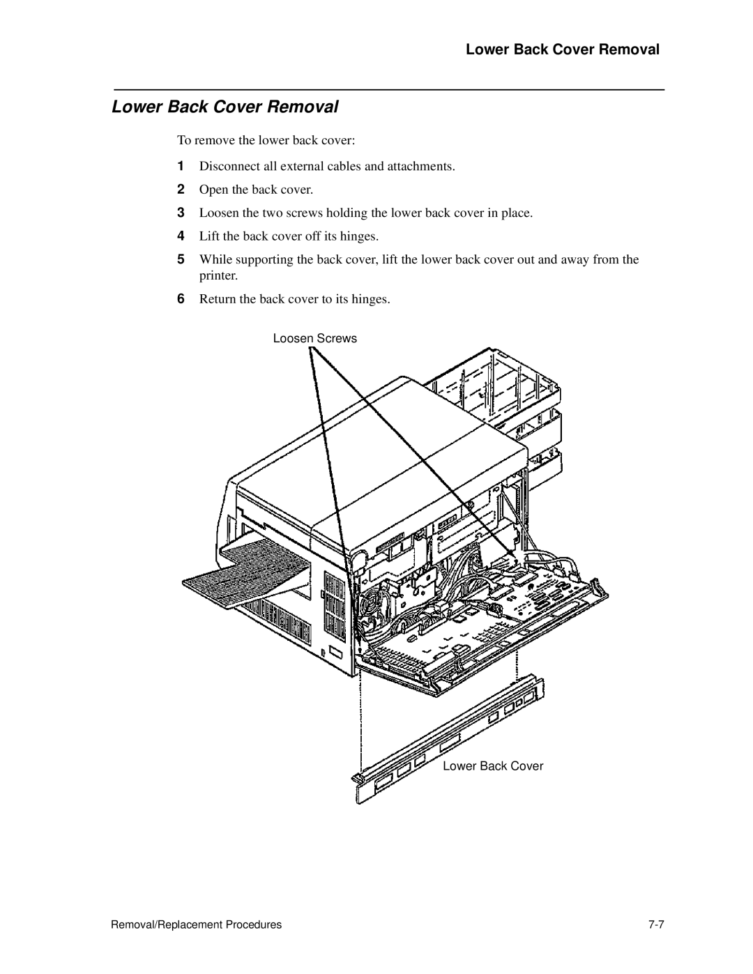 HP C30 manual Lower Back Cover Removal 