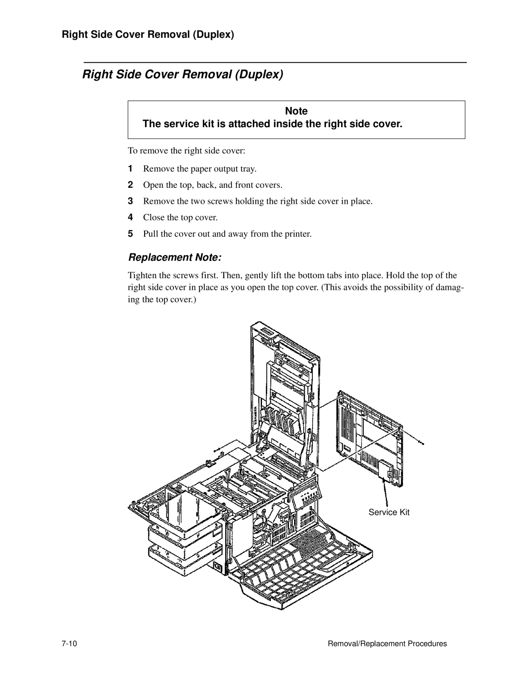 HP C30 manual Right Side Cover Removal Duplex 