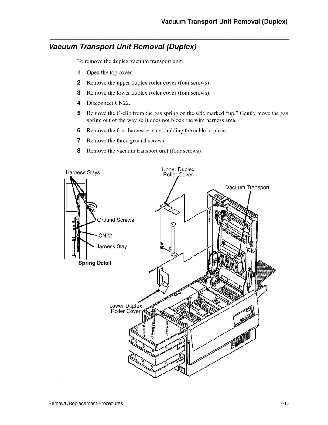 HP C30 manual Vacuum Transport Unit Removal Duplex, Spring Detail 