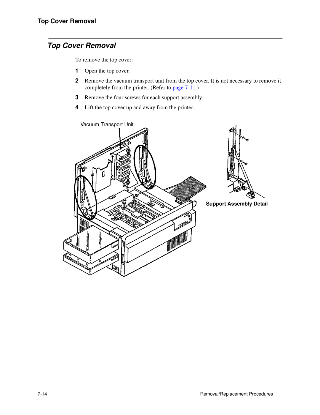 HP C30 manual Top Cover Removal, Support Assembly Detail 