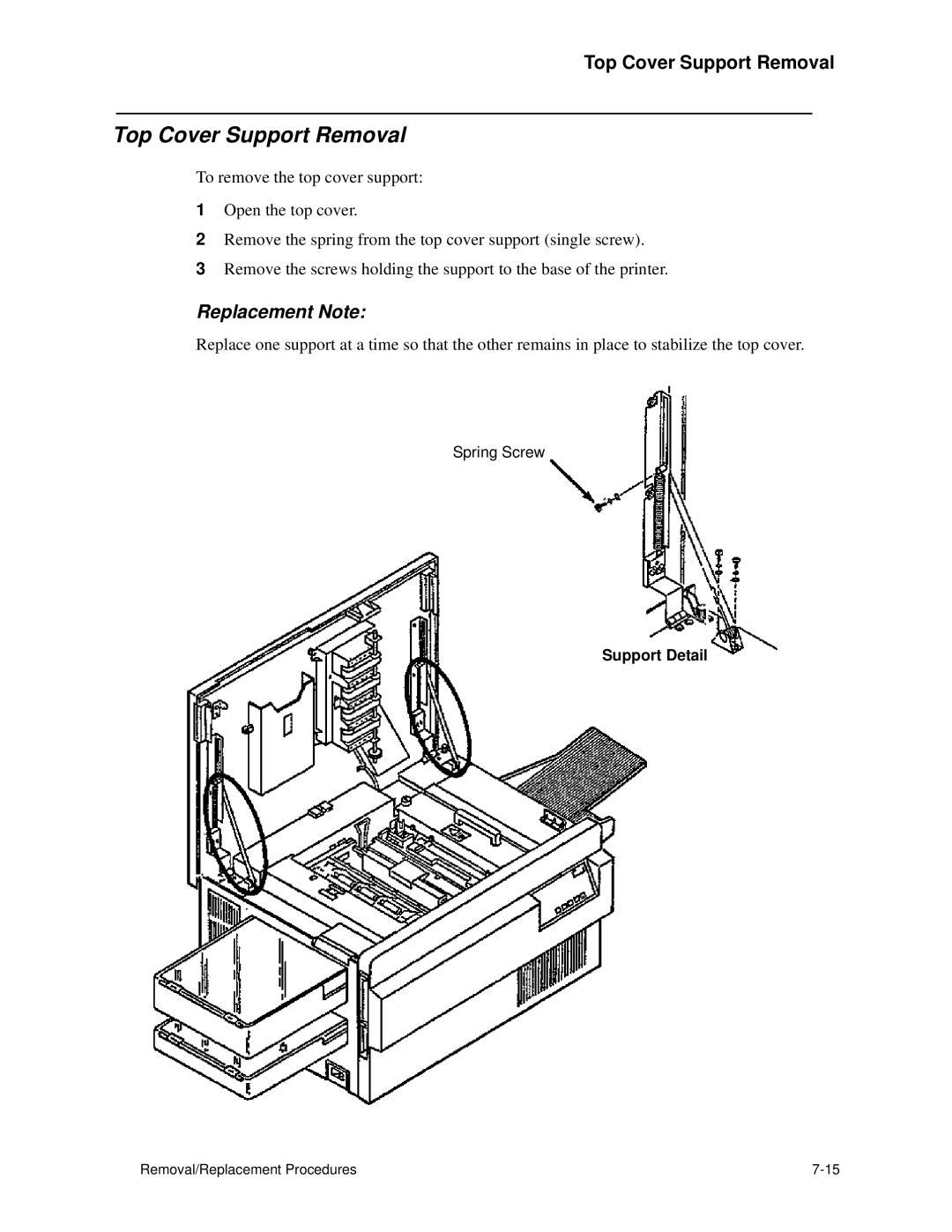 HP C30 manual Top Cover Support Removal, Support Detail 