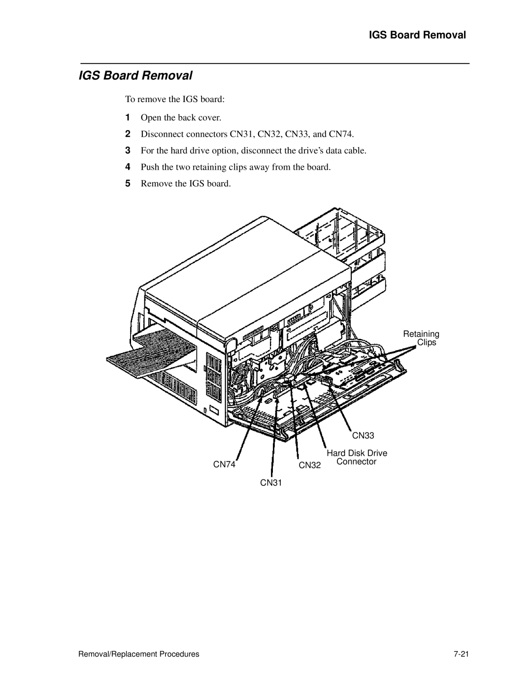 HP C30 manual IGS Board Removal 