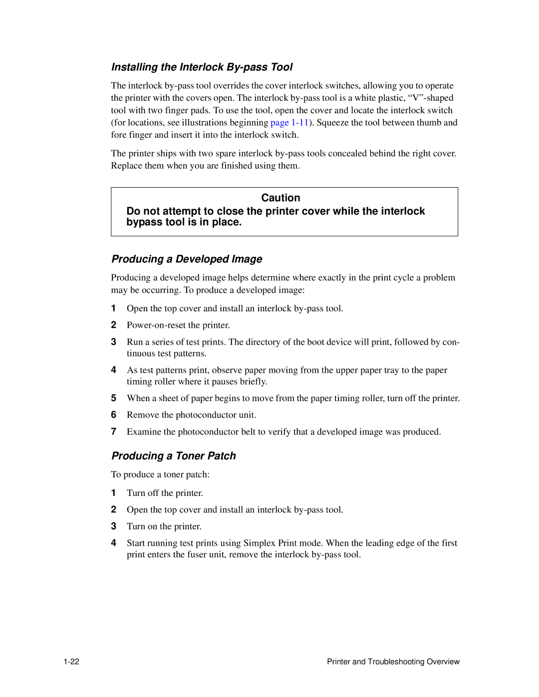 HP C30 manual Installing the Interlock By-pass Tool, Producing a Developed Image, Producing a Toner Patch 