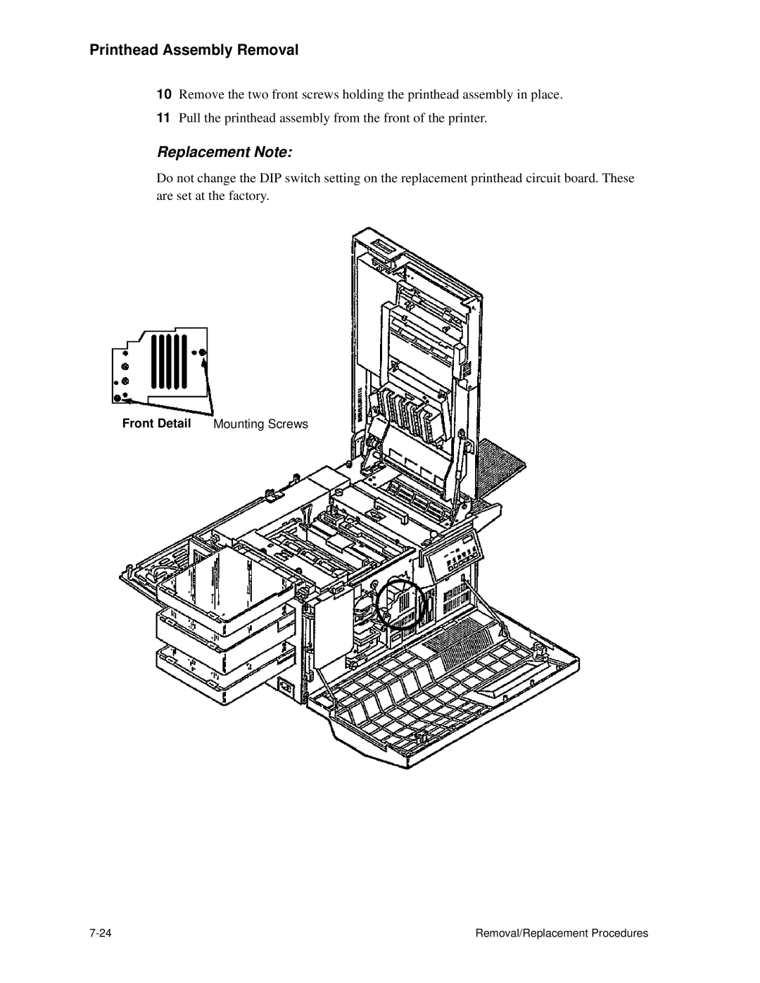 HP C30 manual Front Detail Mounting Screws 