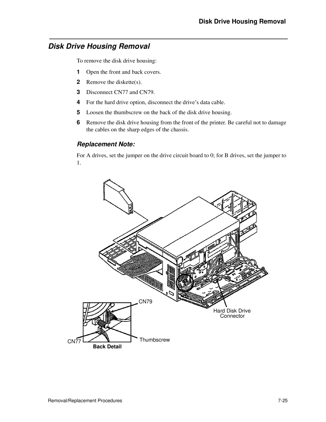 HP C30 manual Disk Drive Housing Removal 