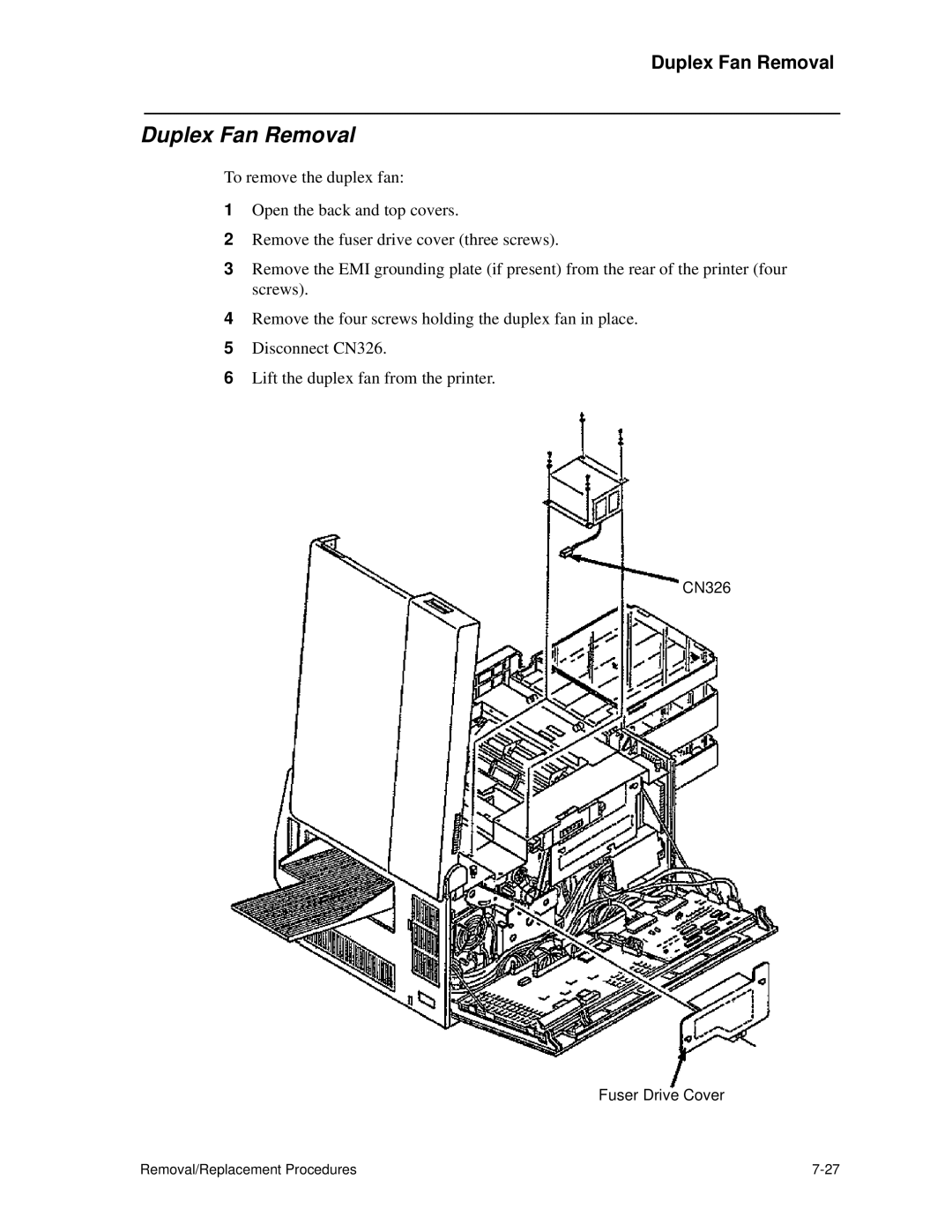 HP C30 manual Duplex Fan Removal 