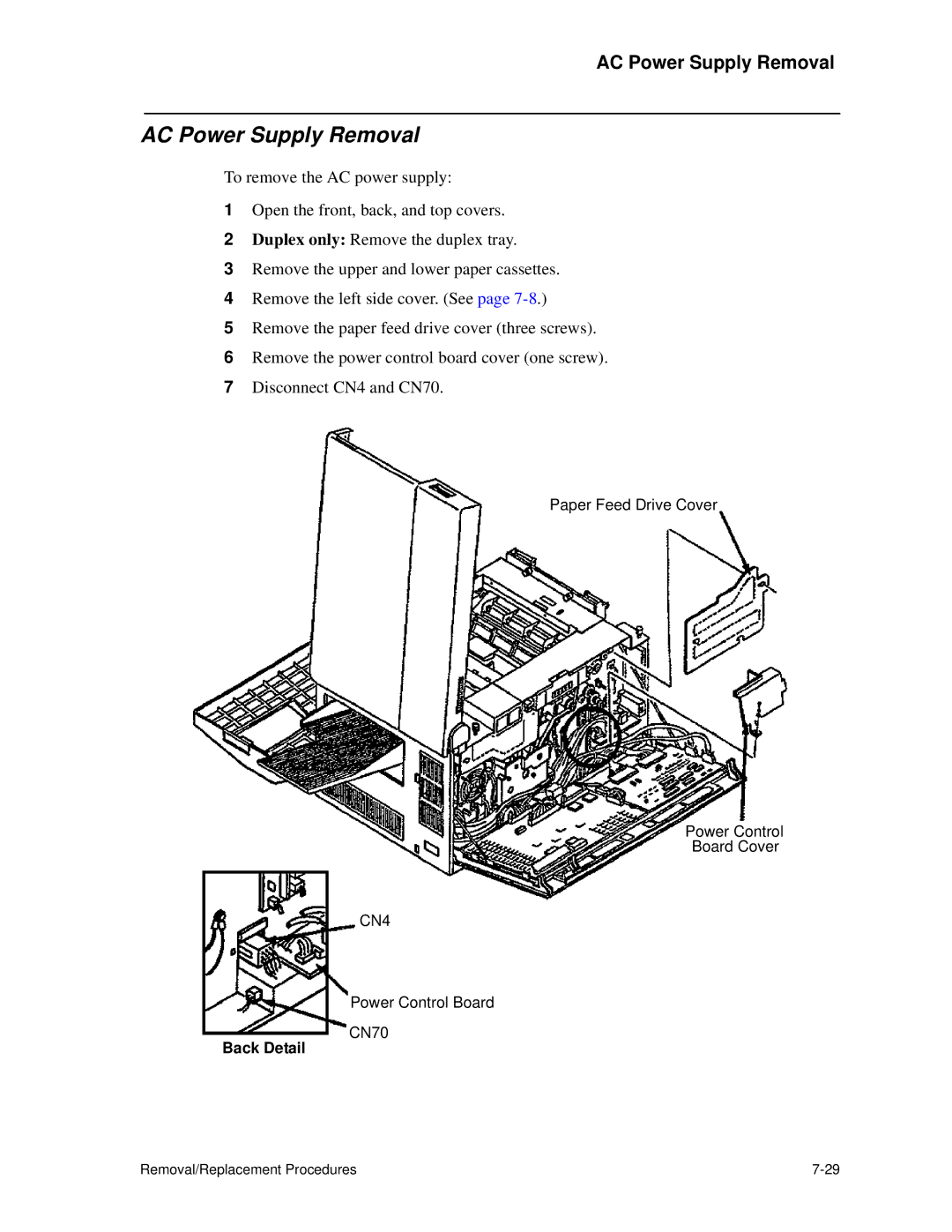 HP C30 manual AC Power Supply Removal, Back Detail 