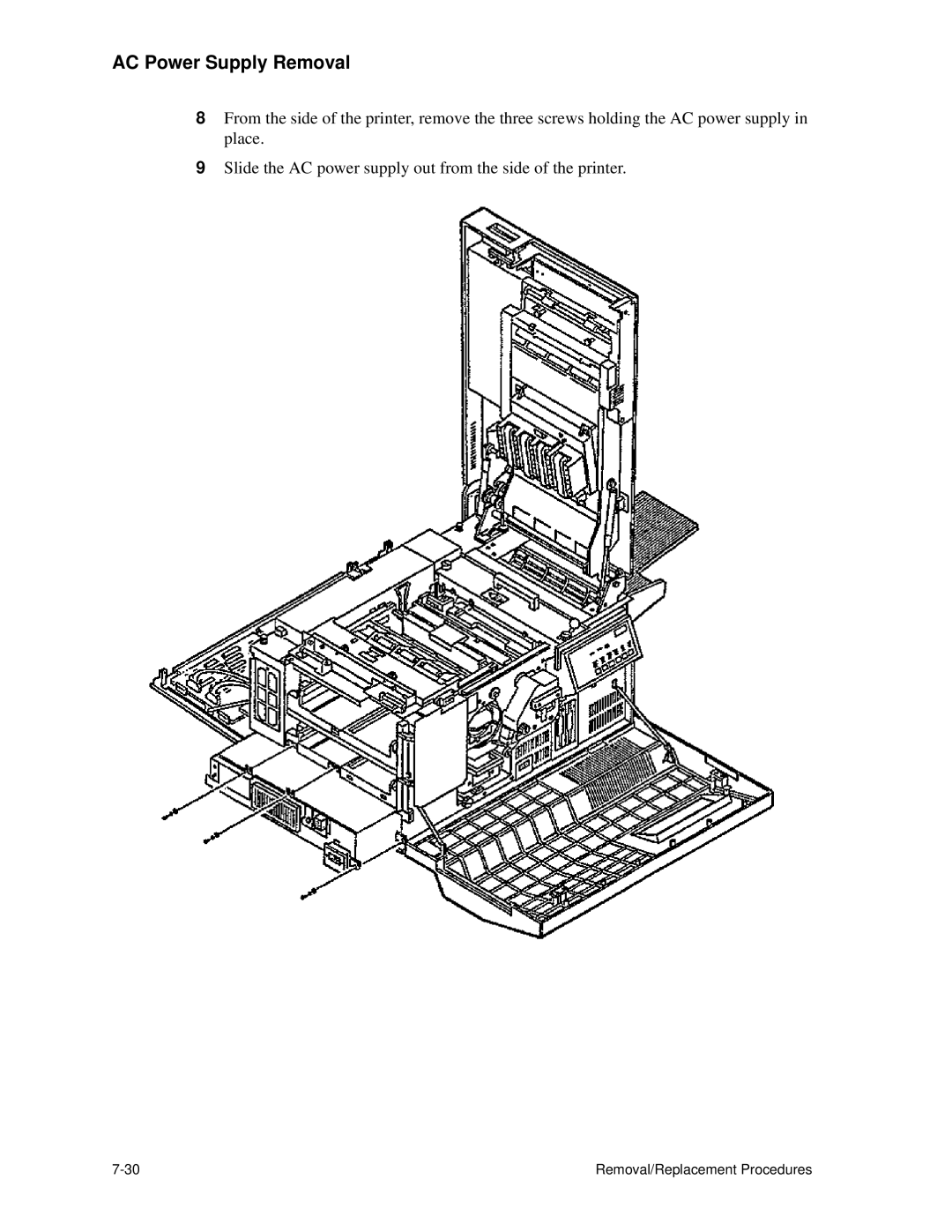 HP C30 manual AC Power Supply Removal 