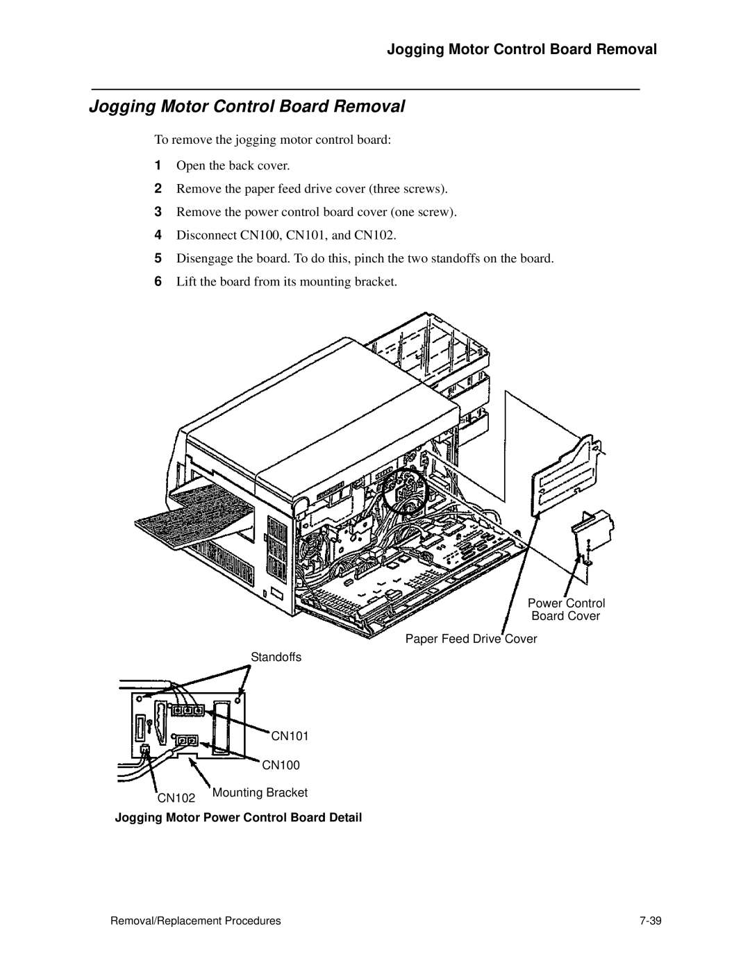 HP C30 manual Jogging Motor Control Board Removal, Jogging Motor Power Control Board Detail 