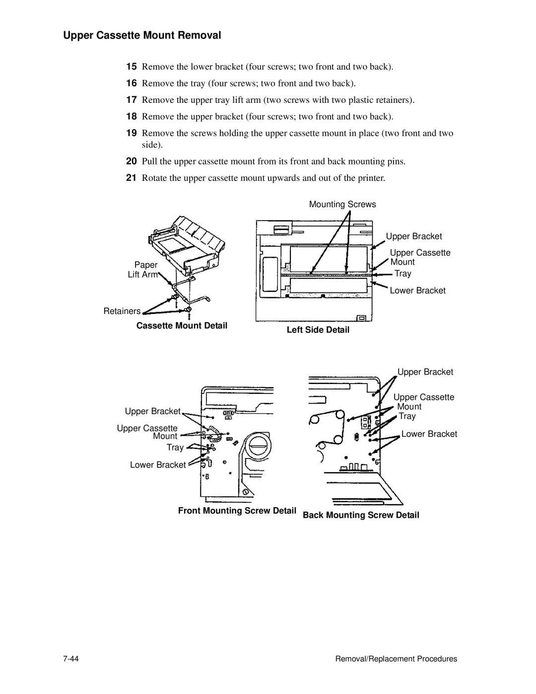 HP C30 manual Cassette Mount Detail Left Side Detail, Front Mounting Screw Detail Back Mounting Screw Detail 