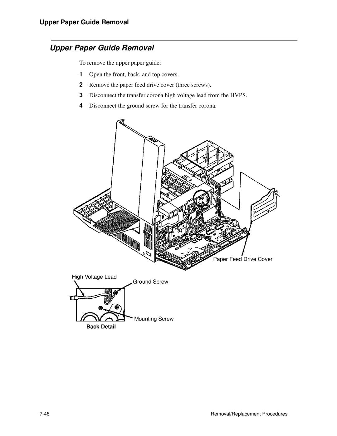 HP C30 manual Upper Paper Guide Removal, Back Detail 