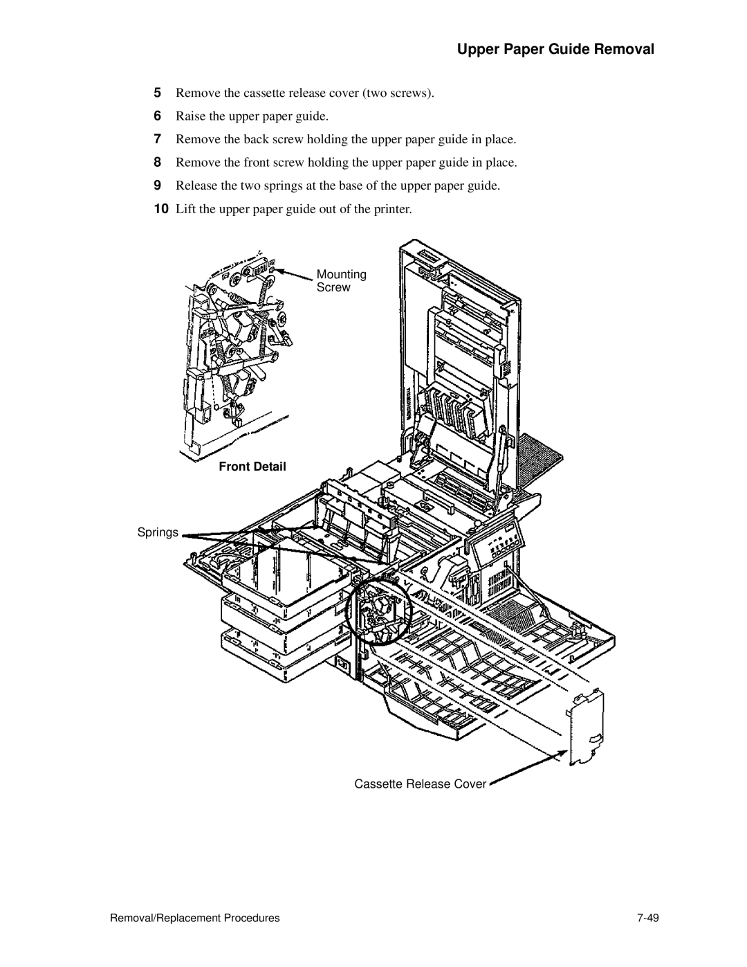 HP C30 manual Springs Cassette Release Cover 