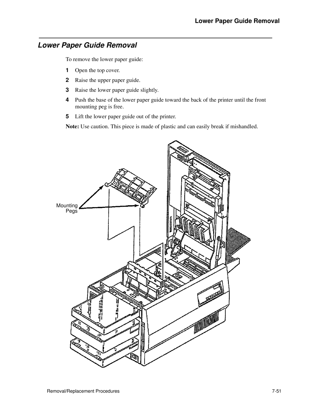 HP C30 manual Lower Paper Guide Removal 