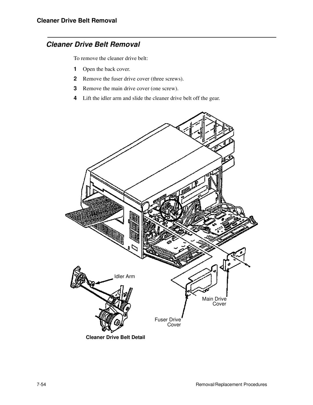 HP C30 manual Cleaner Drive Belt Removal, Cleaner Drive Belt Detail 