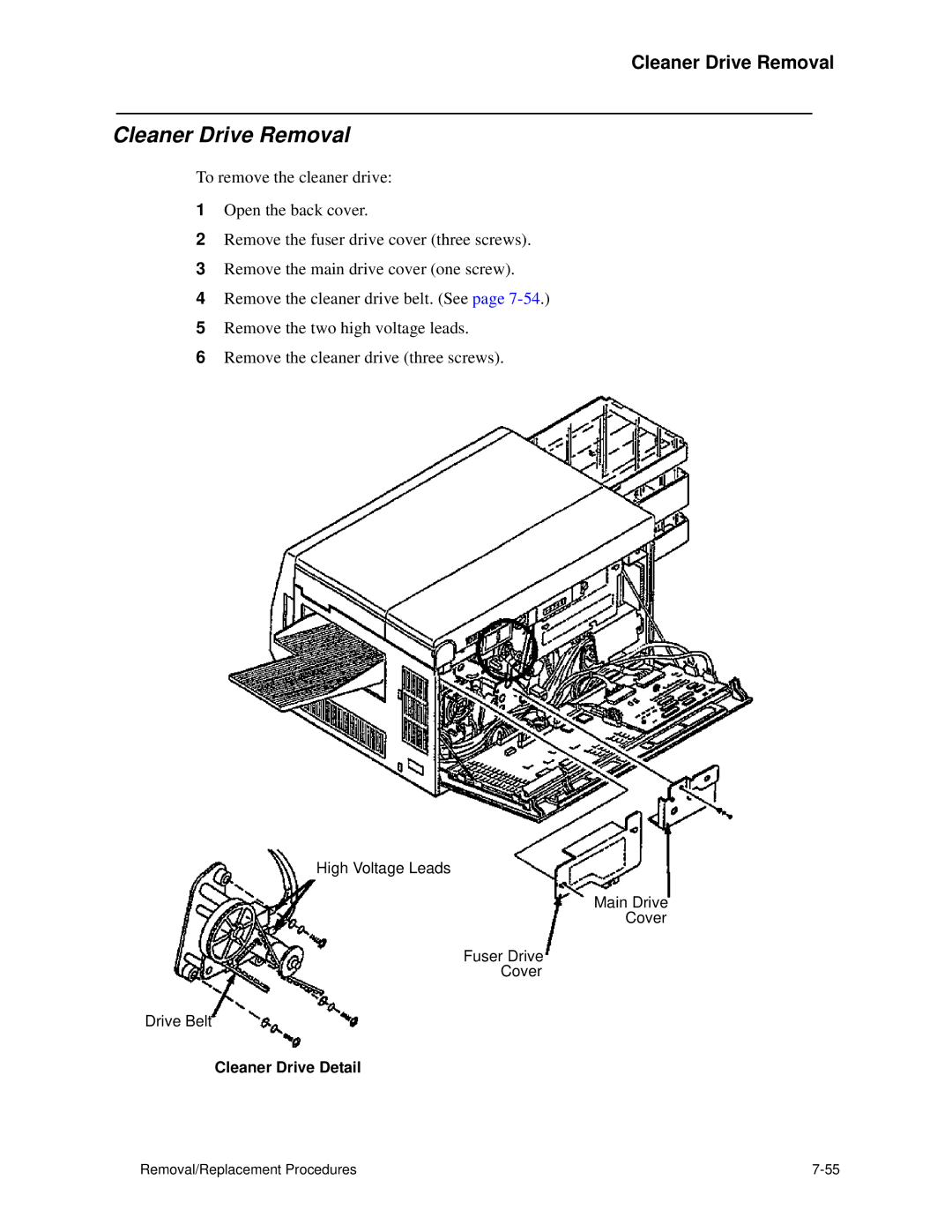 HP C30 manual Cleaner Drive Removal, Cleaner Drive Detail 