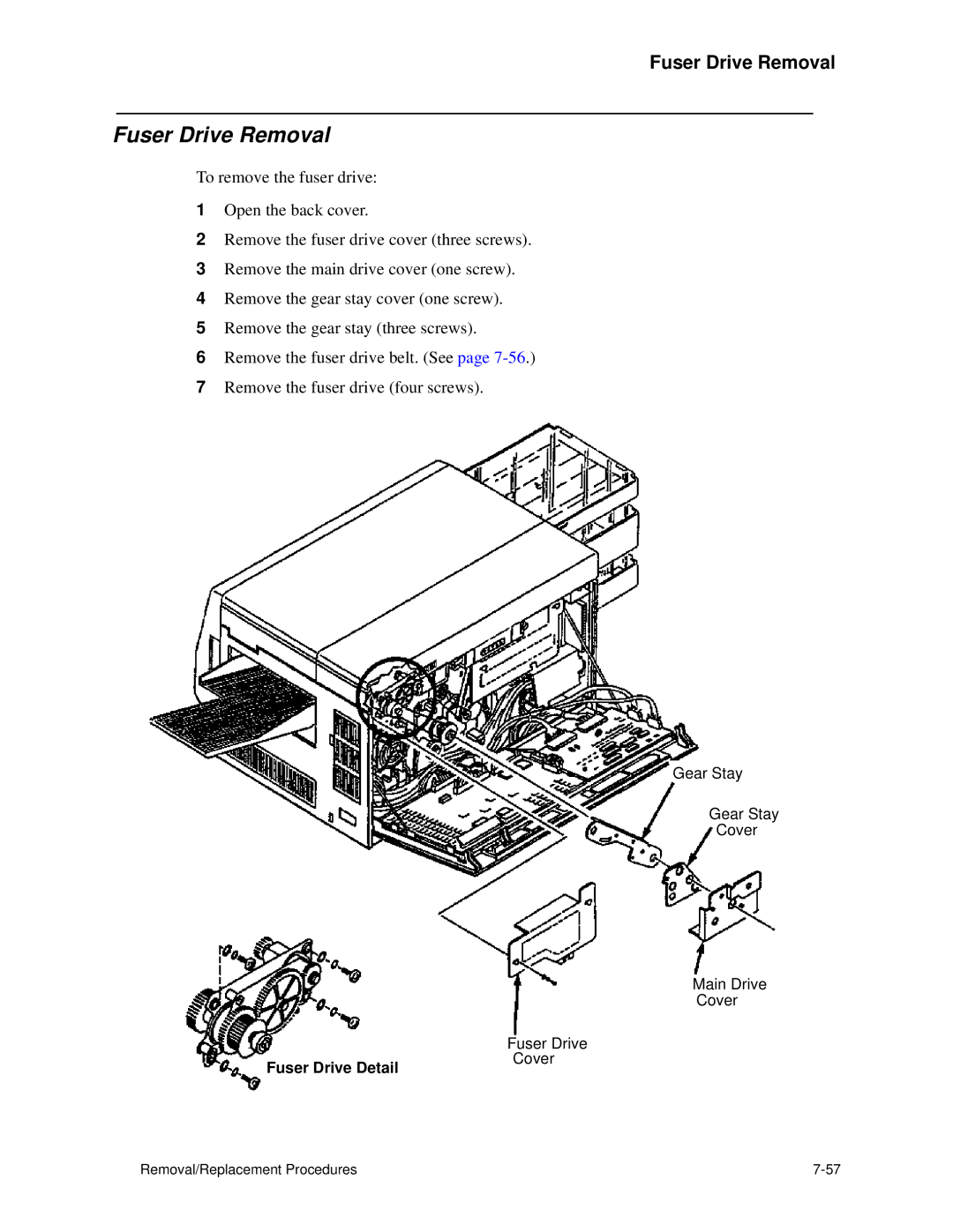 HP C30 manual Fuser Drive Removal, Fuser Drive Detail 