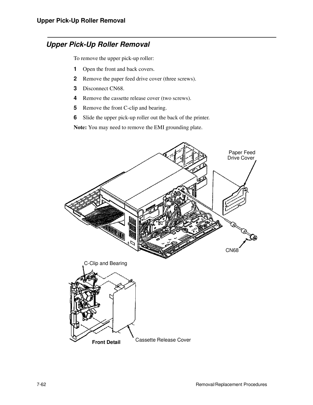 HP C30 manual Upper Pick-Up Roller Removal 