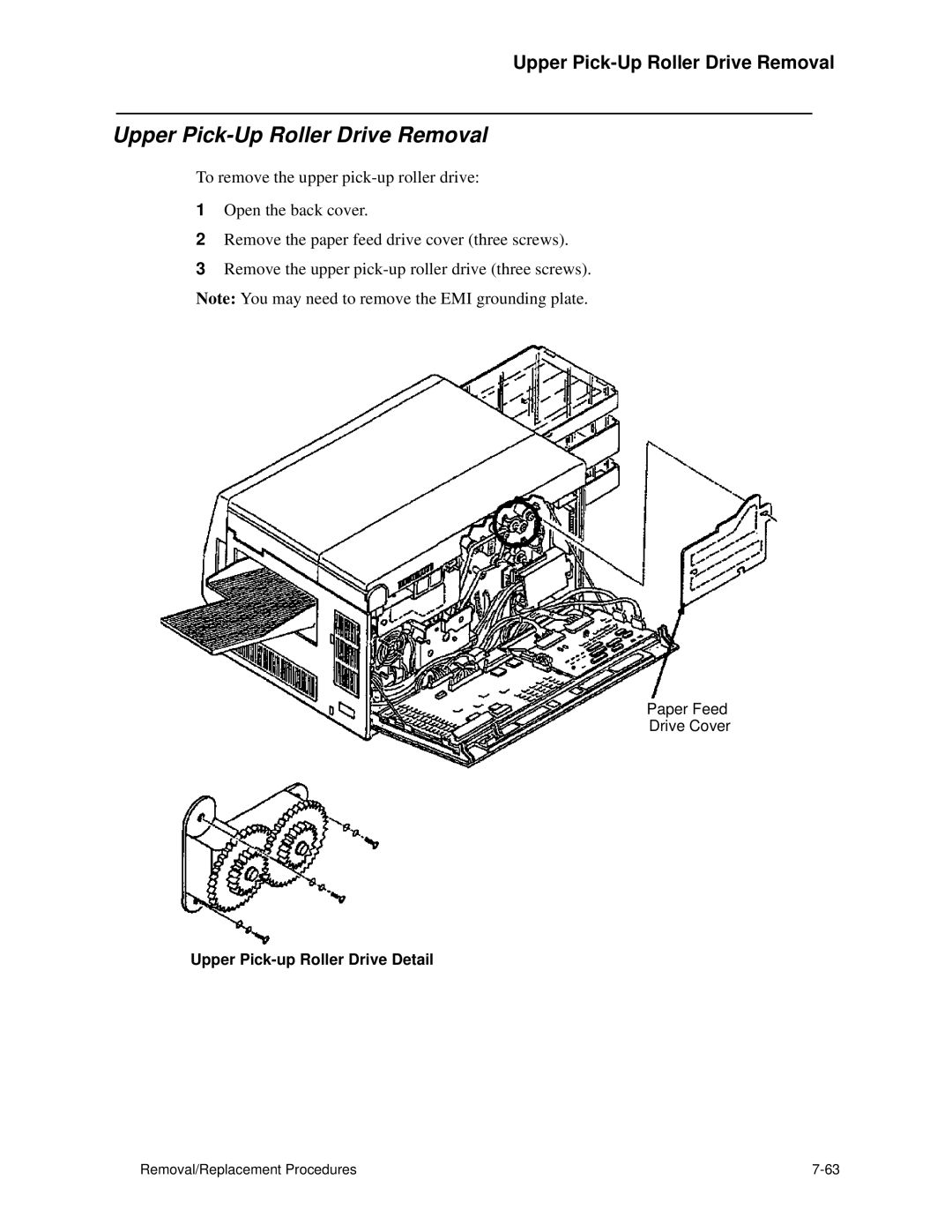 HP C30 manual Upper Pick-Up Roller Drive Removal, Upper Pick-up Roller Drive Detail 