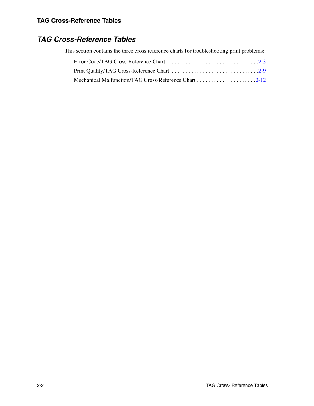 HP C30 manual TAG Cross-Reference Tables 