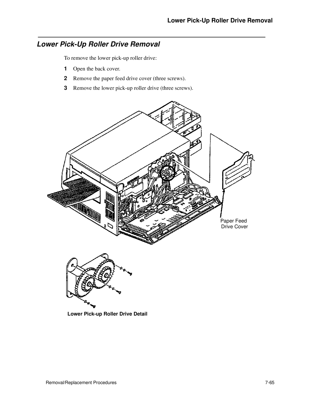 HP C30 manual Lower Pick-Up Roller Drive Removal, Lower Pick-up Roller Drive Detail 