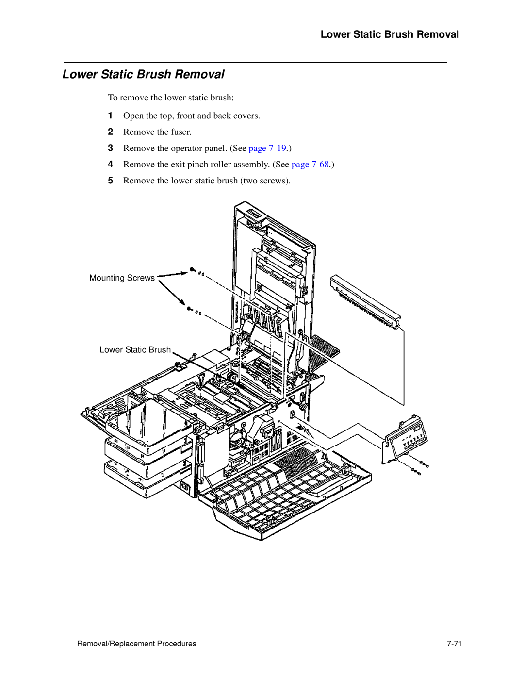 HP C30 manual Lower Static Brush Removal 