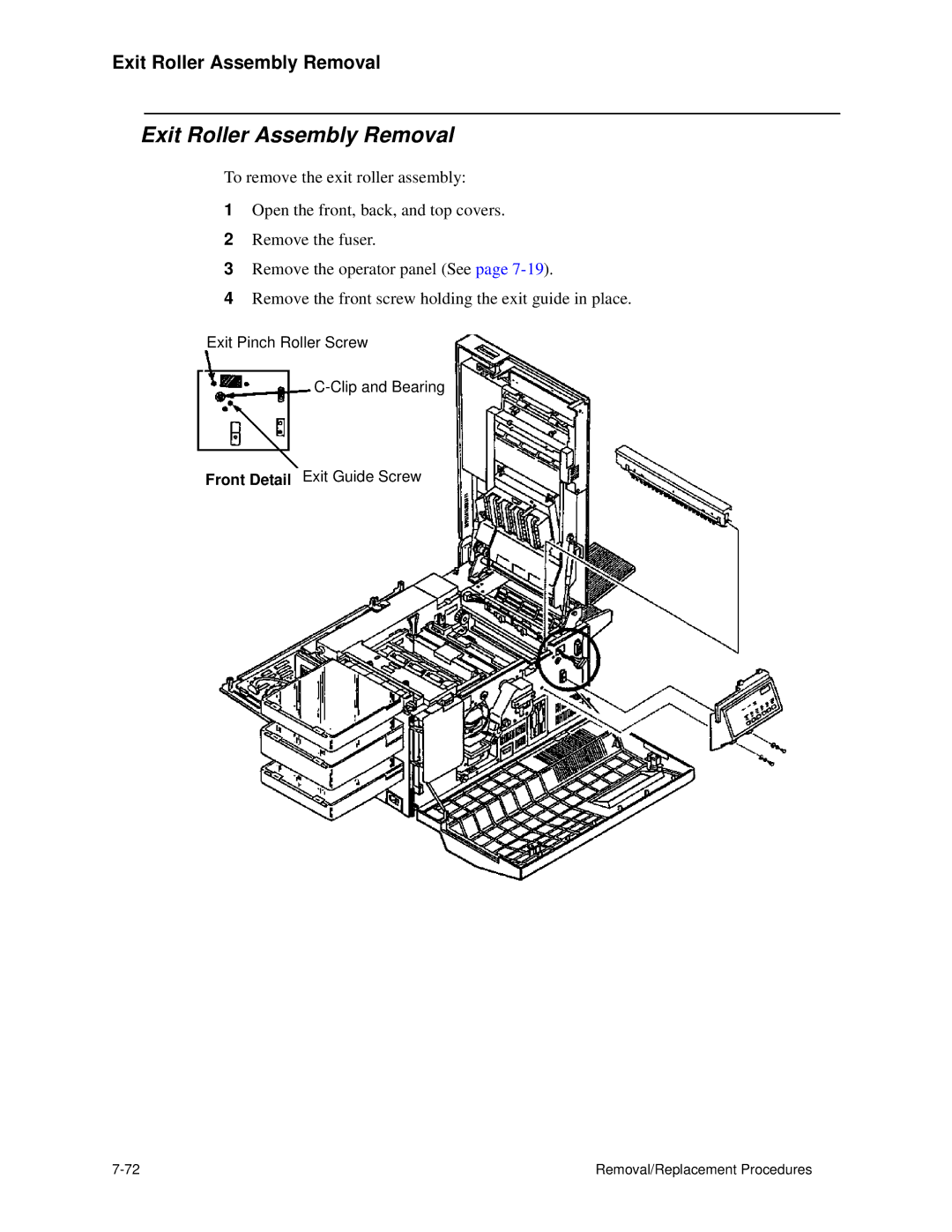 HP C30 manual Exit Roller Assembly Removal 