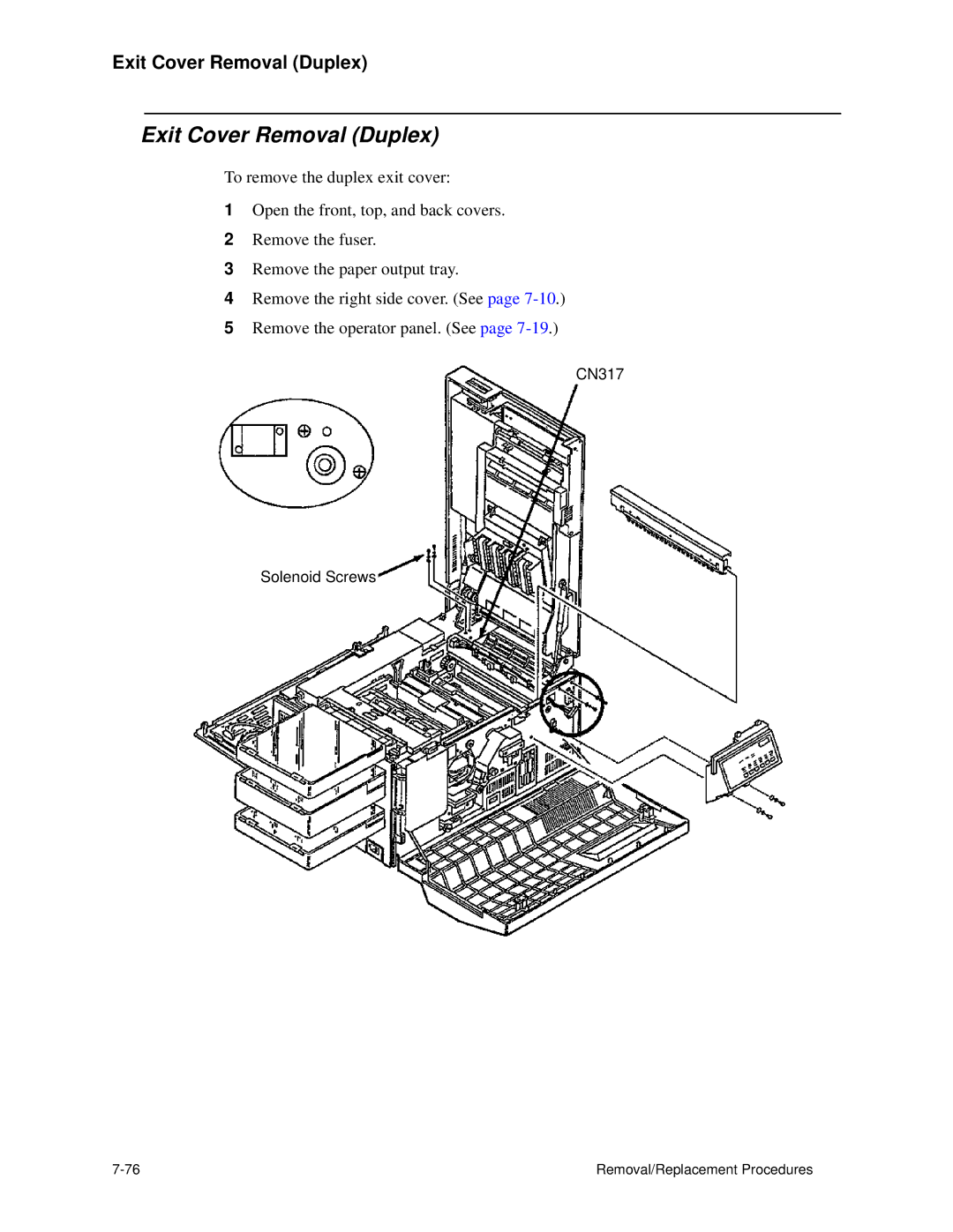 HP C30 manual Exit Cover Removal Duplex 