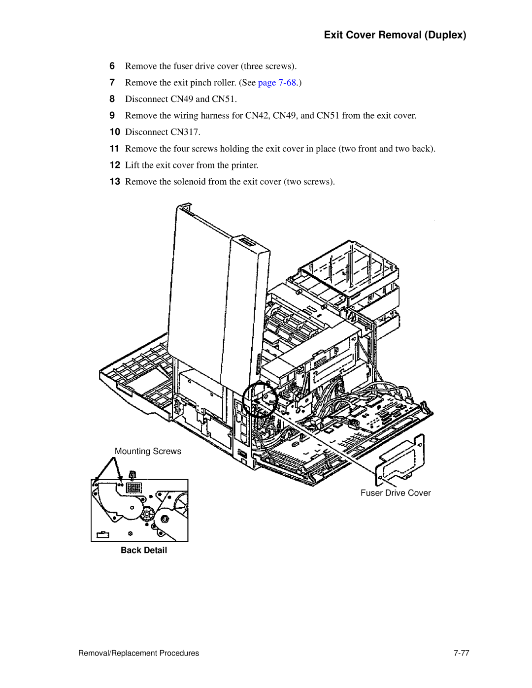 HP C30 manual Exit Cover Removal Duplex 