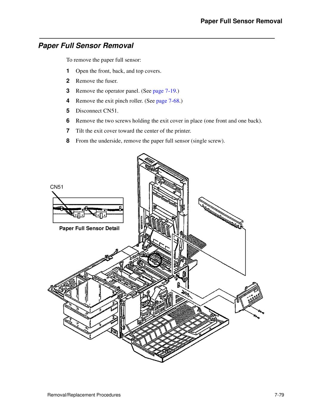 HP C30 manual Paper Full Sensor Removal, Paper Full Sensor Detail 