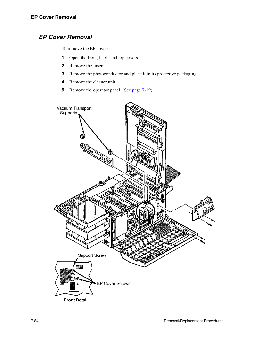 HP C30 manual EP Cover Removal, Front Detail 