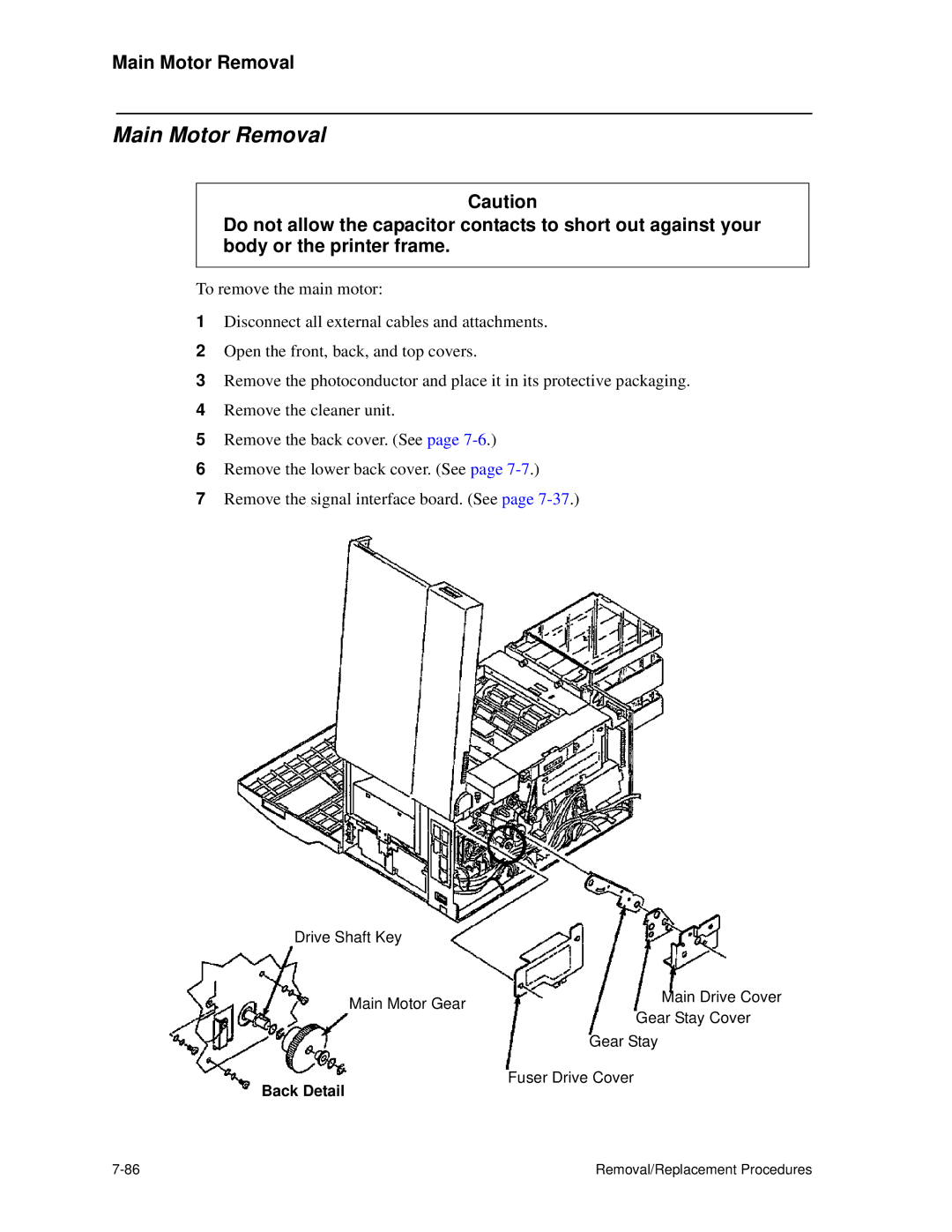 HP C30 manual Main Motor Removal 