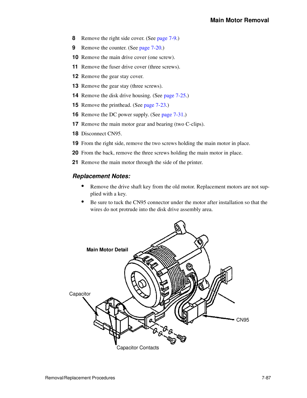 HP C30 manual Replacement Notes, Main Motor Detail 