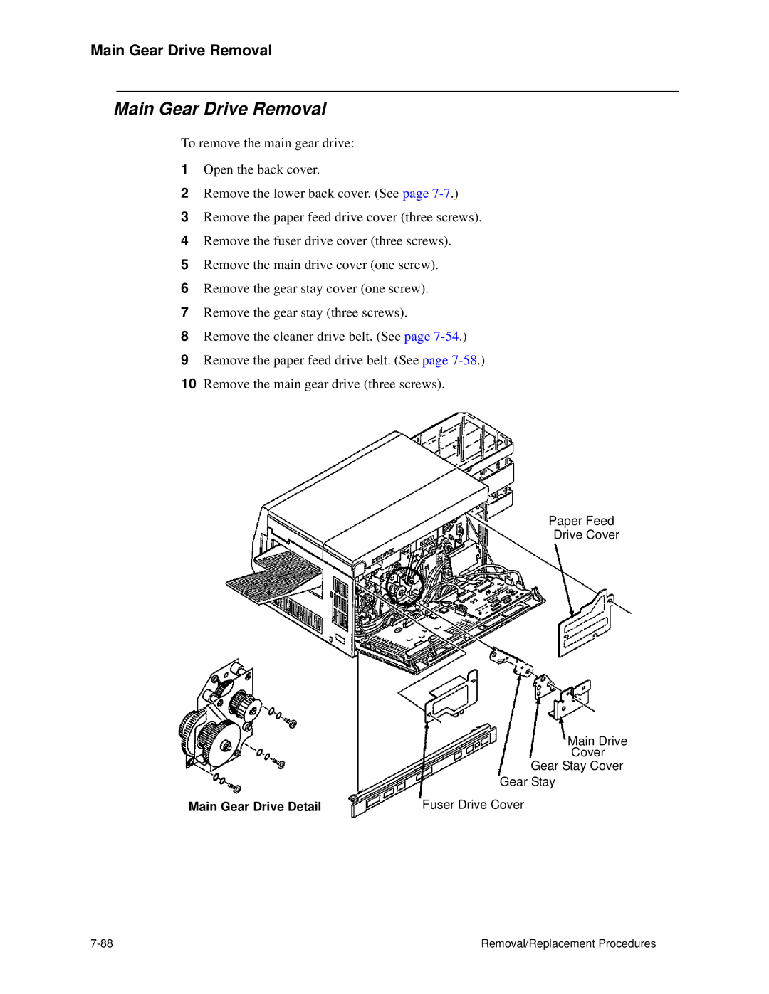 HP C30 manual Main Gear Drive Removal, Main Gear Drive Detail Fuser Drive Cover 