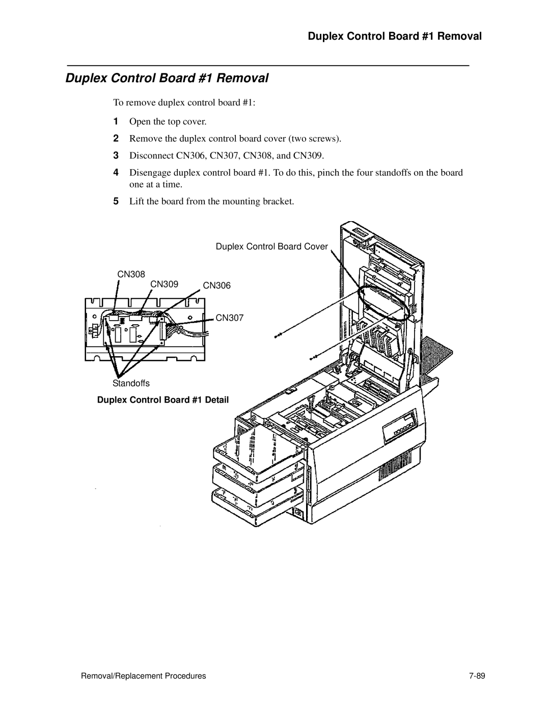 HP C30 manual Duplex Control Board #1 Removal, Duplex Control Board #1 Detail 