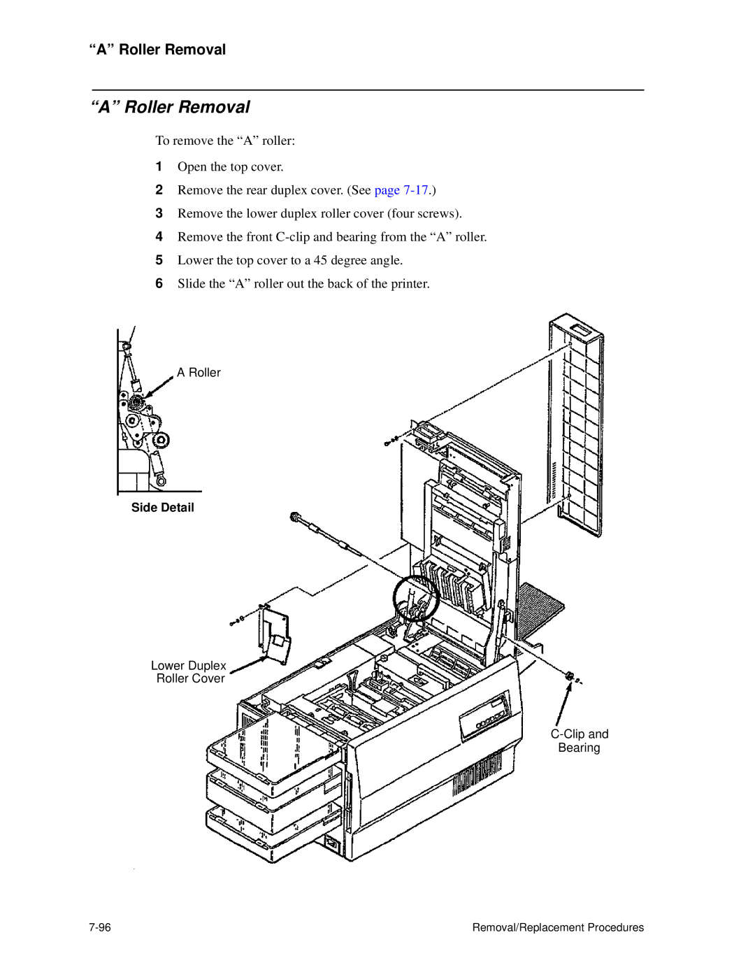 HP C30 manual Roller Removal 