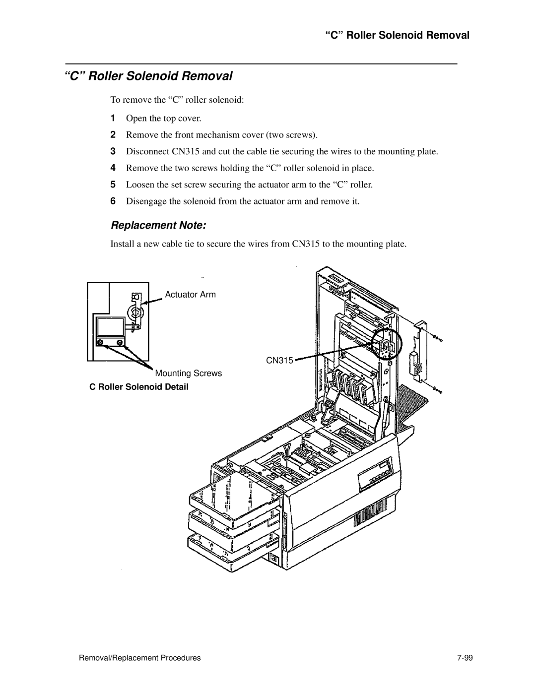 HP C30 manual Roller Solenoid Removal, Roller Solenoid Detail 